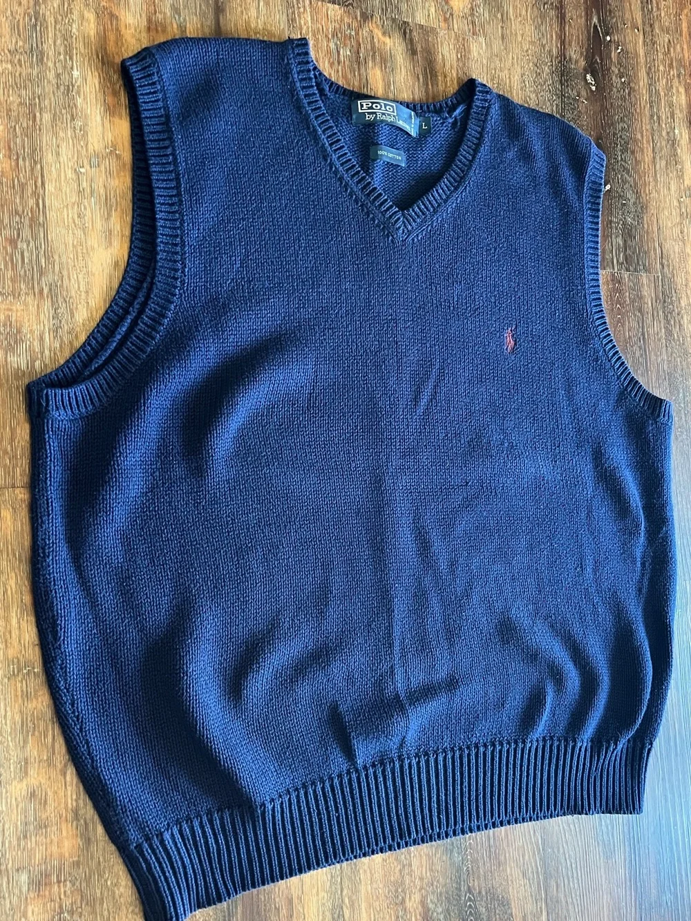 Vintage Polo by Ralph Lauren Navy V-Neck Knit Sweater Vest with Pony Logo